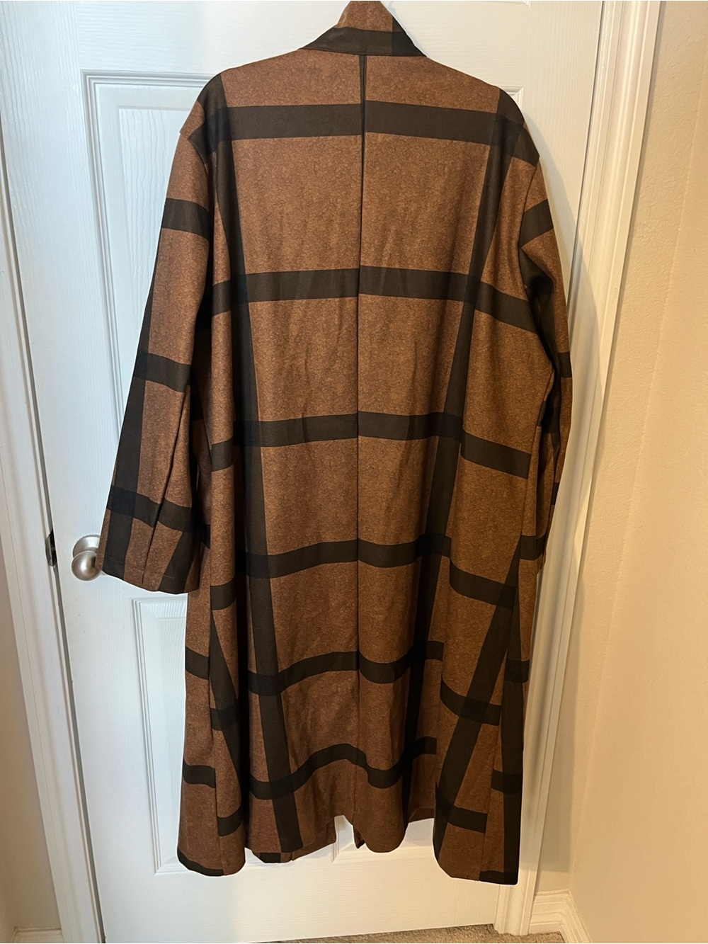 Brown Plaid Long Coat - Designed for Brisk Weather - Picture 2 of 2